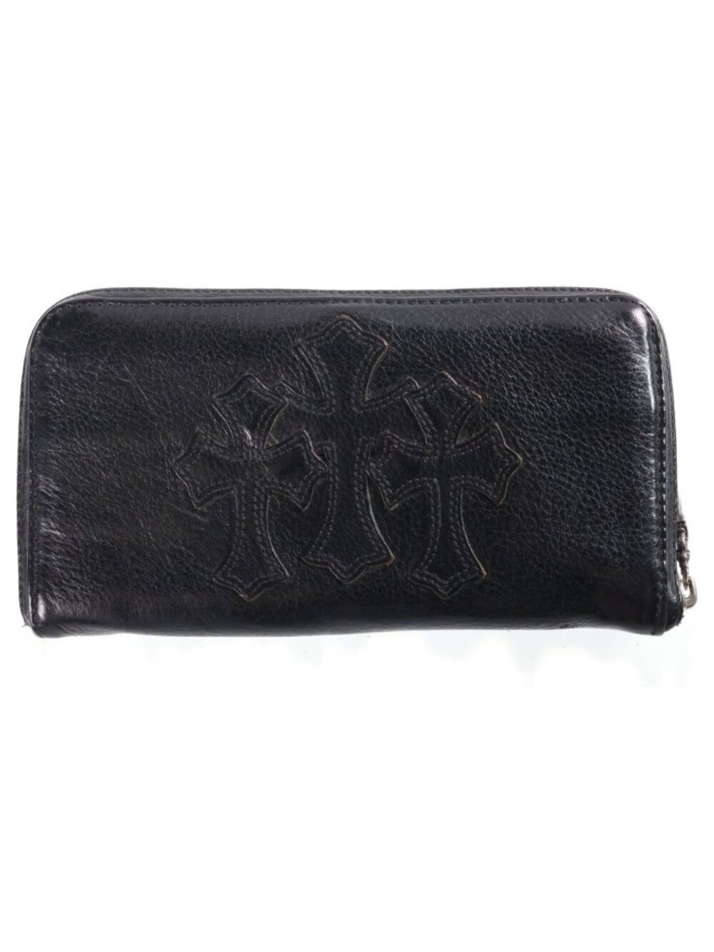 Chrome Hearts Rec Zip 3 Cross Round Zip Leather Wallet Black